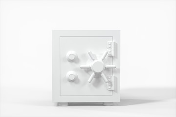 Mechanical safe, white box model with white background, 3d rendering.