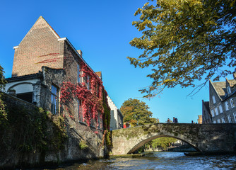 Cityscape of Old Bruges with the canal