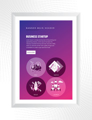 Startup business design poster with rocket