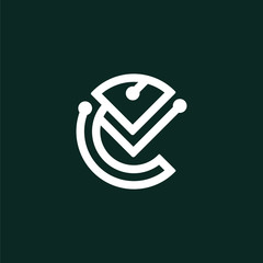 Initial letter C or e logo template with chameleon digital line art illustration in flat design monogram symbol