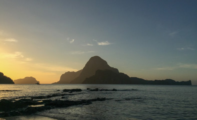 Fototapeta na wymiar Sunset on the sea in Coron Island, Philippines