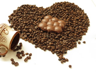 photo on a white background, coffee cup and coffee beans