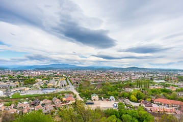 Fototapeta na wymiar Panorama from Palanok castle, Mukachevo, Ukraine.