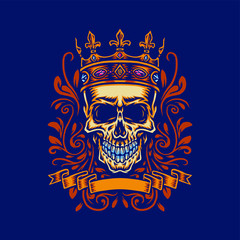Skull with king crown,  isolated on dark background