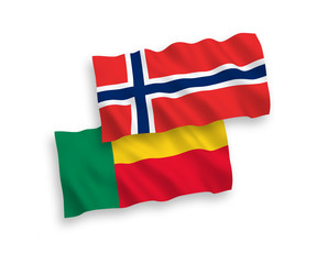 Flags of Norway and Benin on a white background