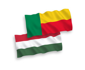 Flags of Benin and Hungary on a white background