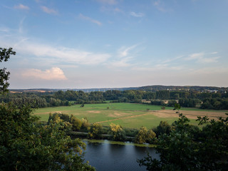 Idyllic Ruhr valley in Muelheim in the evening .