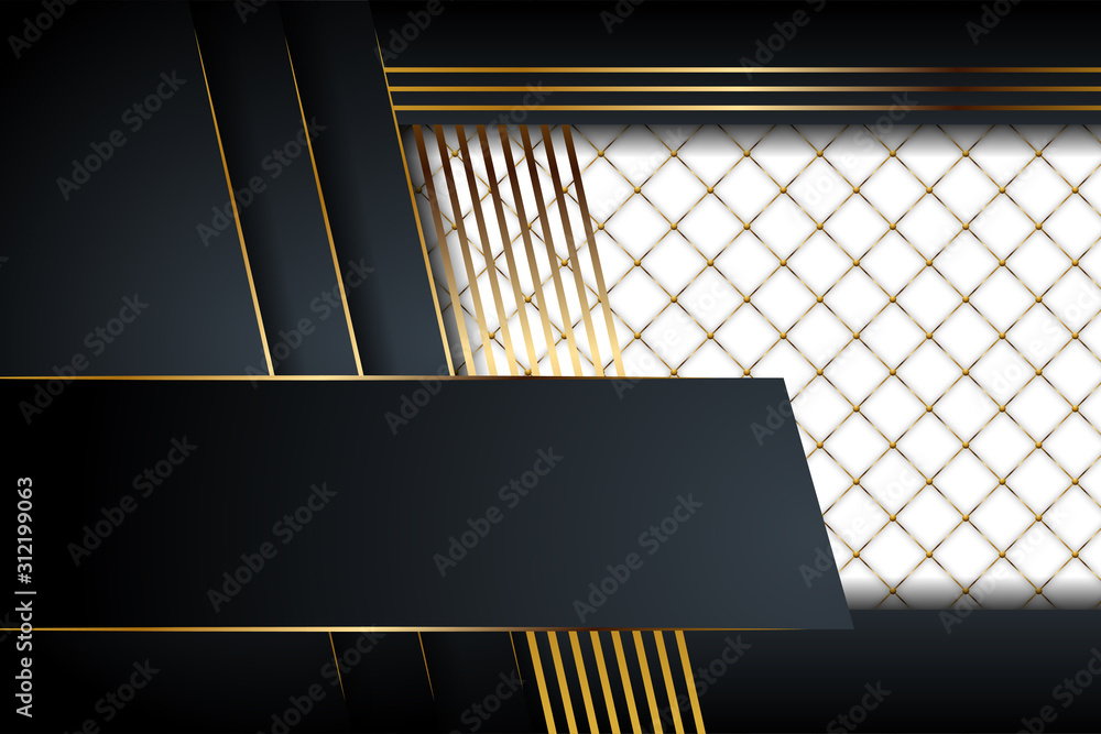 Poster geometric gradient black gold background. white square pattern with gold border and gold circle each