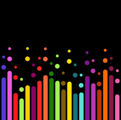 vertical rounded stripes in Rainbow Colours , lines on black. Vector business background with space for text or copy. Dripping flat paint. template for the banner, flyer, poster, cover brochure .