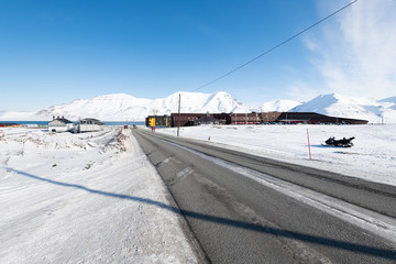 Main road over the northern city on earth- Longyearbyen
