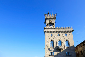 Fototapeta na wymiar Palazzo Pubblico is the town hall of the City of San Marino, it is the official Government Building