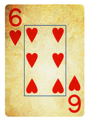 Six of Hearts Vintage playing card - isolated on white (clipping path included)