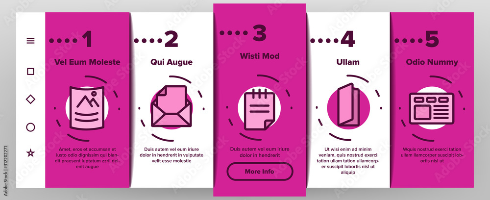 Poster leaflet paper onboarding mobile app page screen vector. print leaflet and brochure, flyer and docume