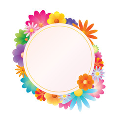 Colorful flowers background. Vector of spring floral frame.
