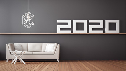 2020 Happy new year Living room interior / 3D rendering interior