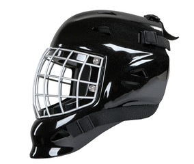 Hockey goalie black helmet mask isolated on white background - 312203052