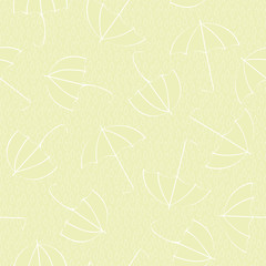 Vector White Line Art Umbrellas on Yellow Background Seamless Repeat Pattern. Background for textiles, cards, manufacturing, wallpapers, print, gift wrap and scrapbooking.