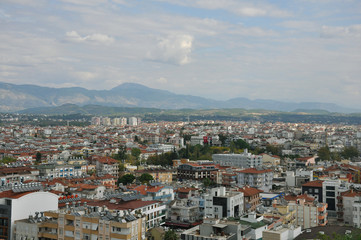 Fototapeta na wymiar View of the city from height of bird's flight