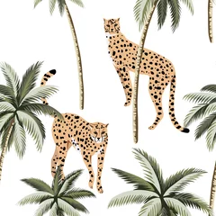 Tapeten Gepard und tropische Palmen nahtloses Muster. Exotische Dschungeltapete. © good_mood
