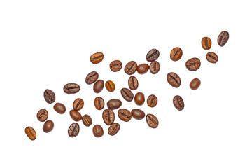Coffee beans. Distributed on a white background.