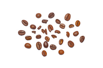 Coffee beans. Distributed on a white background.
