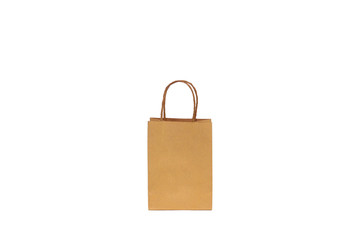 Brown paper shopping bags with handle isolated on white background.