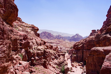 Rock formations in the desert in Petra, Jordan