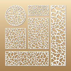 Laser cut vector panels (ratio: 1:1, 1:4, 2:1, 2:3, 3:1). Cutout silhouette with giraffe skin pattern. The set is suitable for engraving, laser cutting wood, metal, stencil manufacturing.