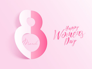 Paper Cut 8 Number of March on Pink Background for Happy Women's Day.