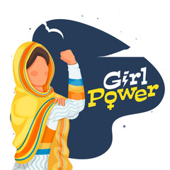 Faceless woman showing her strong arm on abstract background for Girls Power.