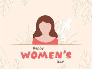 Faceless Woman Character on Sketching Leaves Background for Happy Women's Day.