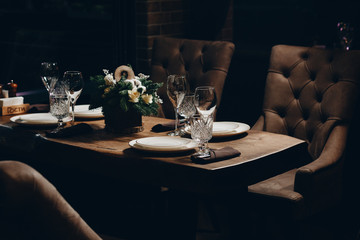luxury tableware beautiful table setting in restaurant
