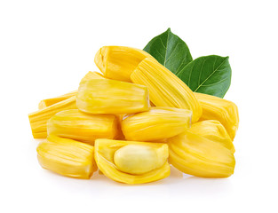 Jackfruit with leaf isolated on white