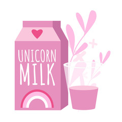 Vector illustration of a unicorn milk and a glass.