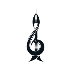 Abstract treble clef icon with tower