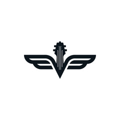 Fretboard icon with wings guitar symbol music logo template