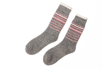 Set of colorful women's socks, isolate on a white background/ Flat lay/ Top view