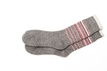 Set of colorful women's socks, isolate on a white background/ Flat lay/ Top view