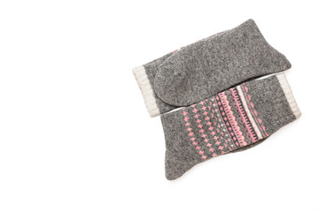 Set of colorful women's socks, isolate on a white background/ Flat lay/ Top view