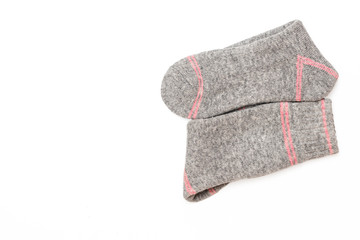 Set of colorful women's socks, isolate on a white background/ Flat lay/ Top view