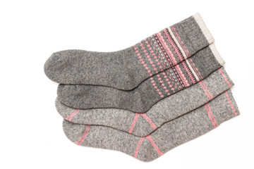 Set of colorful women's socks, isolate on a white background/ Flat lay/ Top view