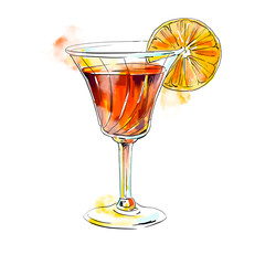 cocktail with orange on white background