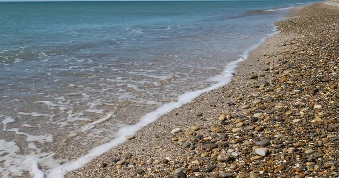 Peeble beach of Maguelone,  Villeneuve-l&egrave;s-Maguelone, H&eacute;rault, Occitanie, France