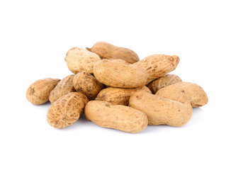 Dried peanuts on white background