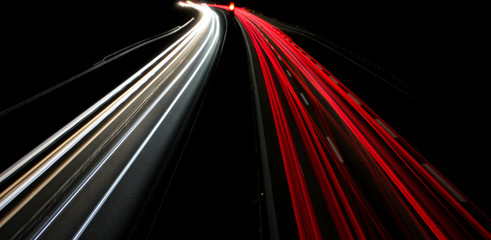 Fototapeta na wymiar long exposure road traffic night lights spotlight