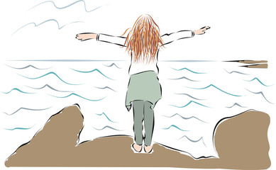 Enjoying Morning at the Seaside