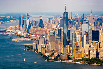 Obrazy na Szkle  Widok na panoramę Nowego Jorku z wycieczki helikopterem po Manhattanie w Nowym Jorku