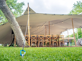 Image of huge white tent for a wedding event in the nature © Alex