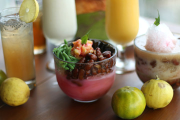 Es Campur. Traditional Indonesia drinks. Traditional Indonesia dessert consist of Tape, grass jelly, kidney beans, dawet.