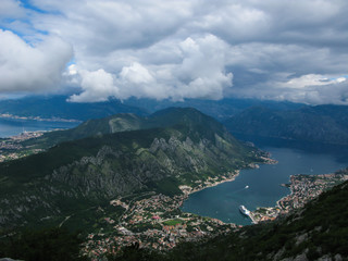 Fototapeta na wymiar panoramic view of Kotor Bay and Kotor city, Montenegro, Mediterranean Sea from mountain top